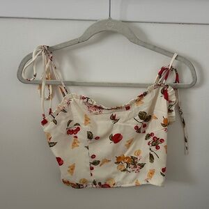 Floral Print Cream Crop Top reformation